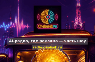 ЧебурекFM — AI-радио на фоне неоновой радиовышки